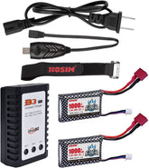 Hosim 2pcs 7.4V 1000mAh 25C T Connector Li-ion Battery+ Balance Charger,1 Battery Bag, 1 Strap, 1 2AUSB for  Q901 Q903 Q905 RC Trucks